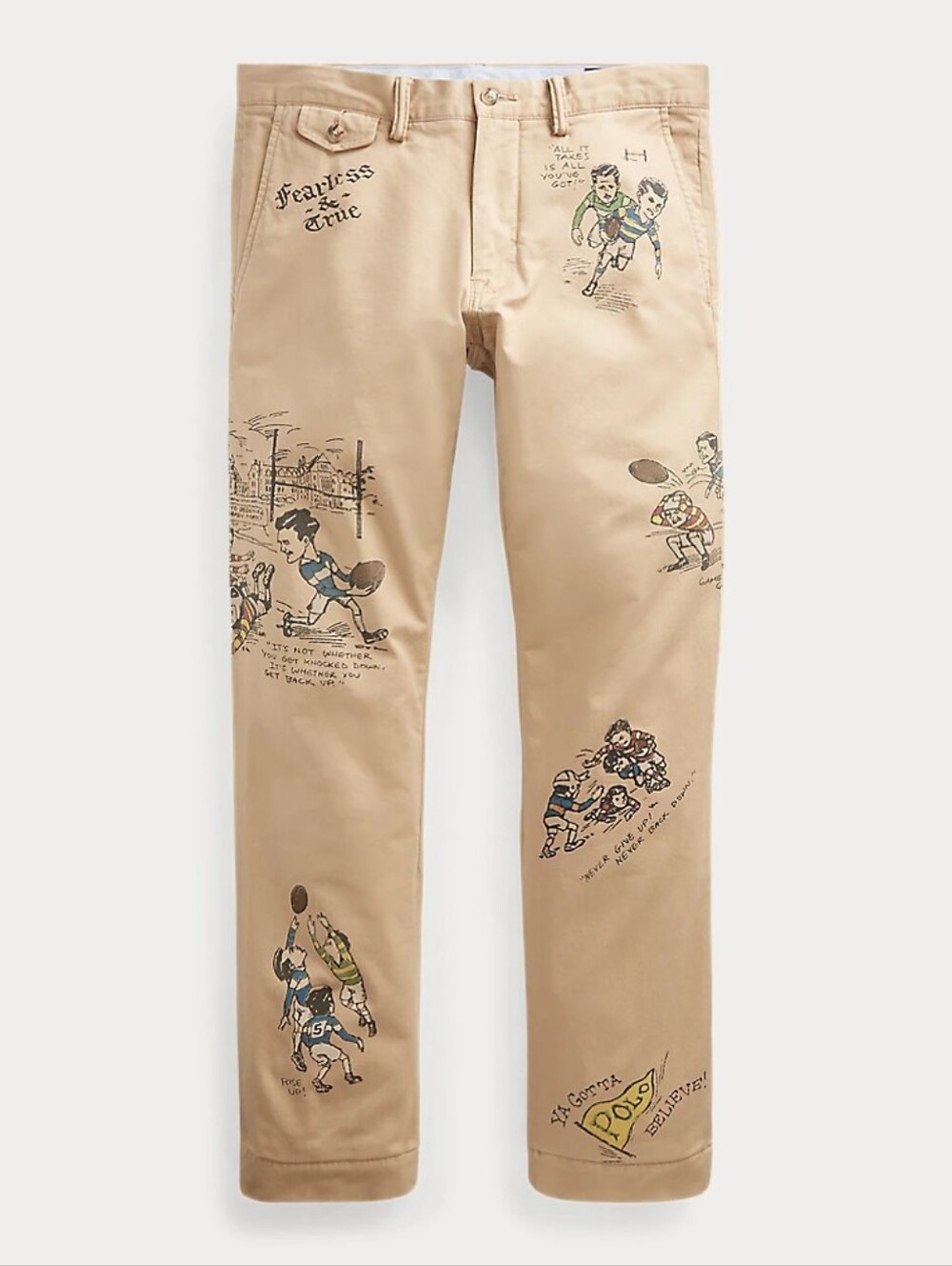 Polo Ralph Lauren Khaki Cotton Stretch Slim Fit Rugby Graphic Chino Pants 32x30